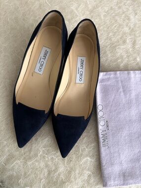 Jimmy Choo Navy Suede Kitten Heel Pumps 37.5